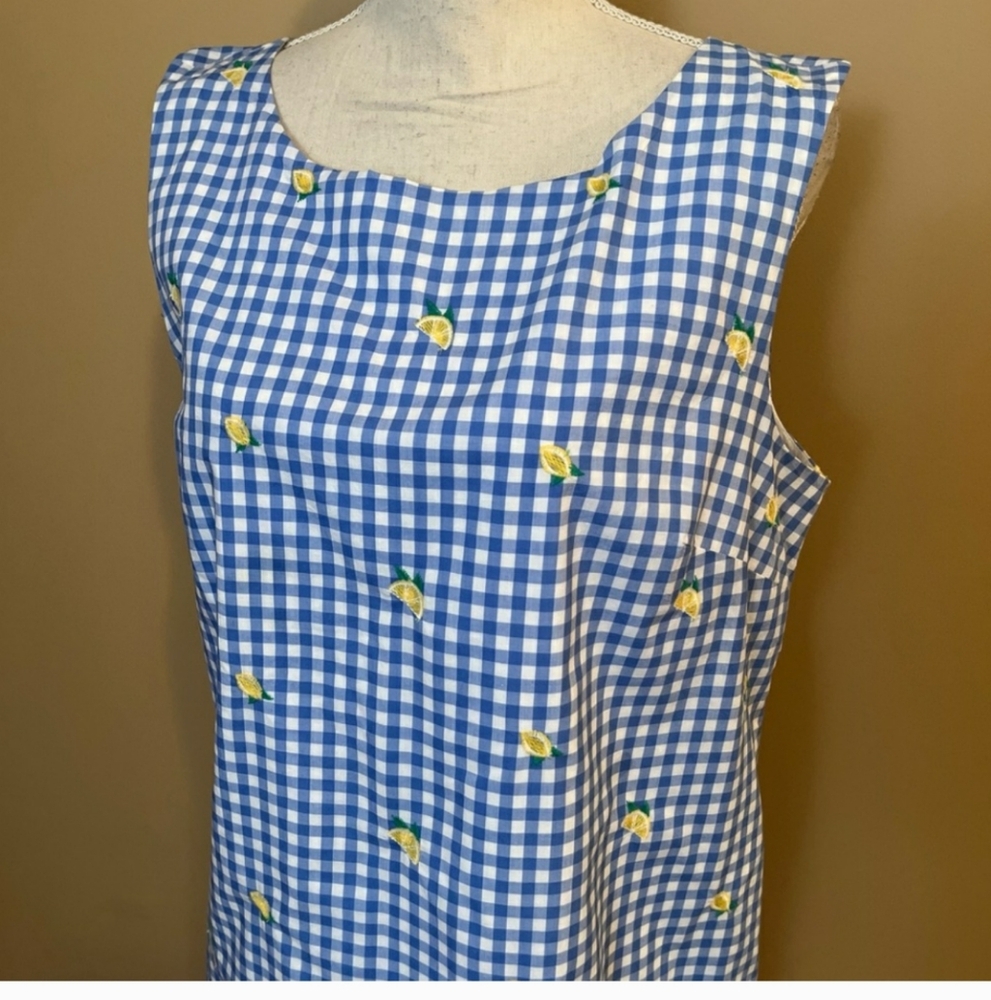 Kim Rogers Blue Gingham Lemon Embroidered Sleeveless Dress sz M - Picture 8 of 8